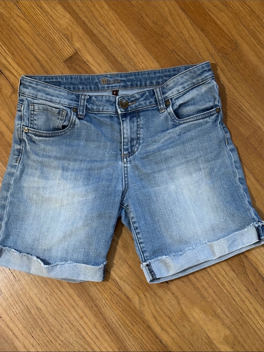 Kut from the Kloth Faded Light Blue Denim Roll-Cuff Shorts